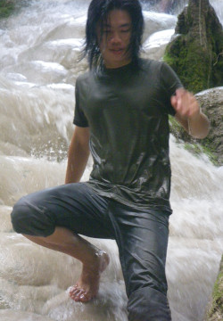 Wet clothes in the waterfall