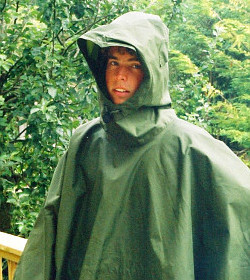 poncho with hood in the rain