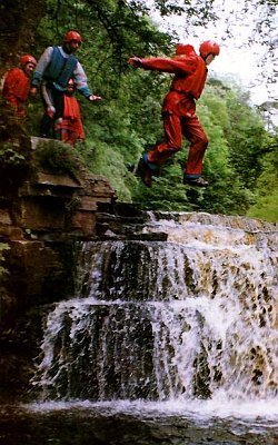 jumping into a river